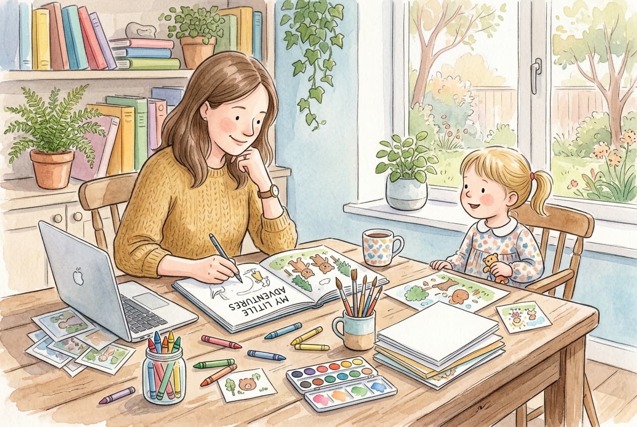 Kind blättert in einem selbst gestalteten personalisierten Kinderbuch